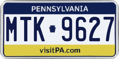 PA license plate MTK9627