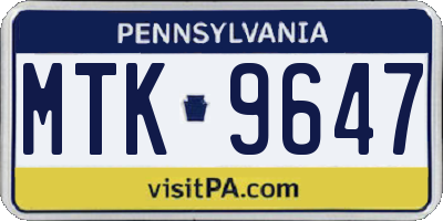PA license plate MTK9647