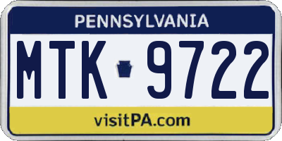 PA license plate MTK9722