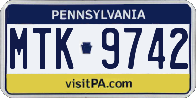 PA license plate MTK9742