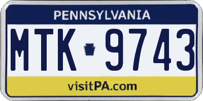 PA license plate MTK9743
