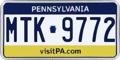 PA license plate MTK9772