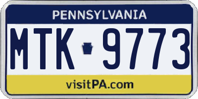 PA license plate MTK9773