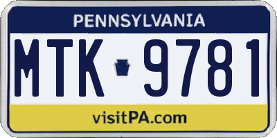 PA license plate MTK9781