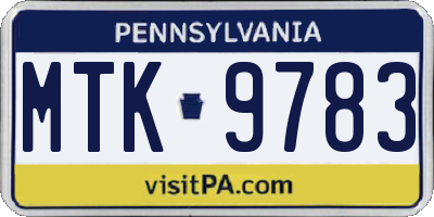 PA license plate MTK9783