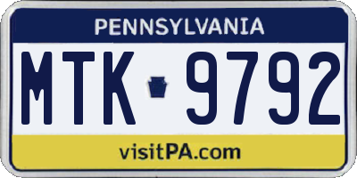 PA license plate MTK9792