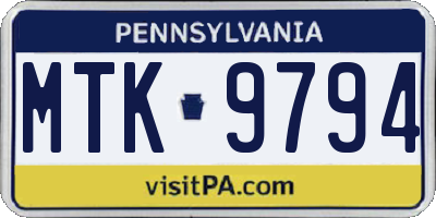 PA license plate MTK9794