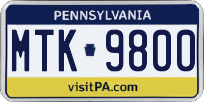 PA license plate MTK9800