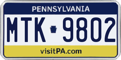 PA license plate MTK9802