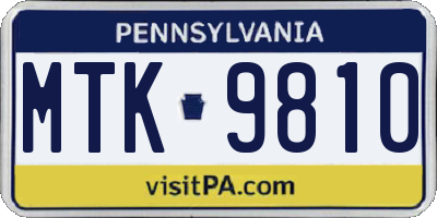 PA license plate MTK9810