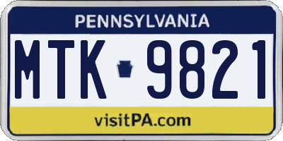 PA license plate MTK9821