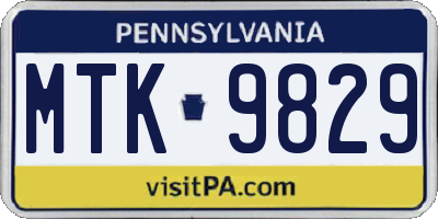 PA license plate MTK9829