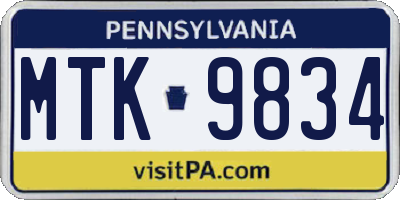 PA license plate MTK9834