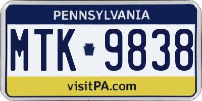 PA license plate MTK9838
