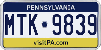 PA license plate MTK9839