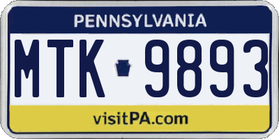 PA license plate MTK9893
