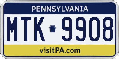 PA license plate MTK9908