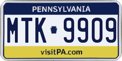 PA license plate MTK9909
