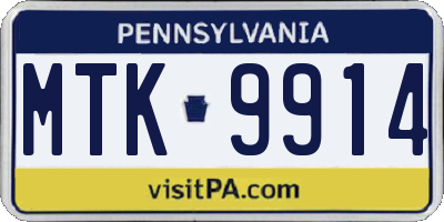 PA license plate MTK9914