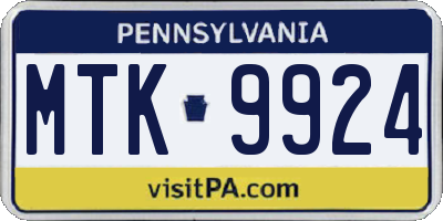PA license plate MTK9924