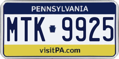 PA license plate MTK9925
