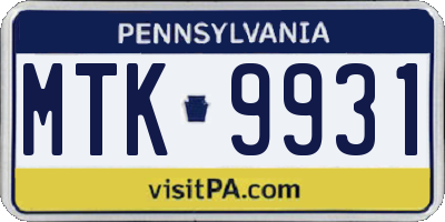 PA license plate MTK9931