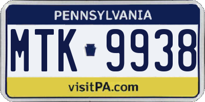 PA license plate MTK9938