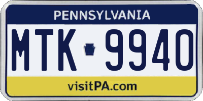 PA license plate MTK9940