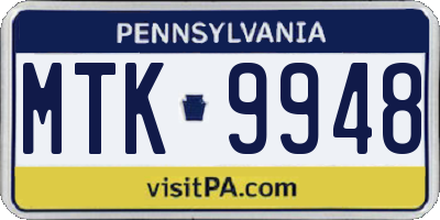 PA license plate MTK9948