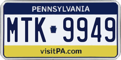 PA license plate MTK9949