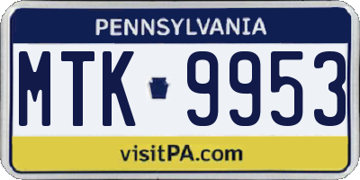 PA license plate MTK9953