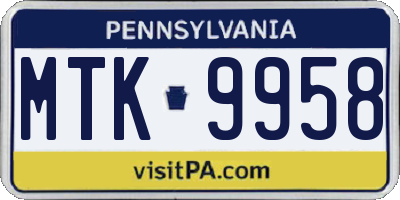 PA license plate MTK9958