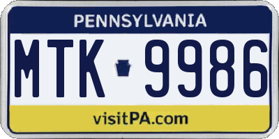 PA license plate MTK9986