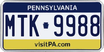 PA license plate MTK9988