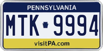 PA license plate MTK9994