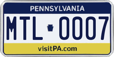PA license plate MTL0007