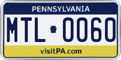 PA license plate MTL0060