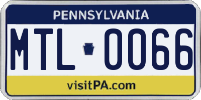 PA license plate MTL0066
