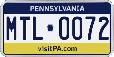 PA license plate MTL0072