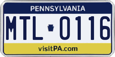 PA license plate MTL0116