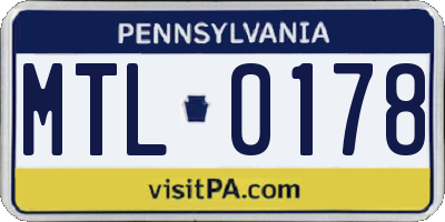 PA license plate MTL0178