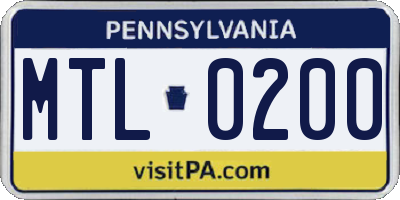 PA license plate MTL0200