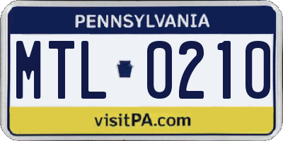 PA license plate MTL0210