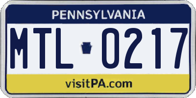 PA license plate MTL0217