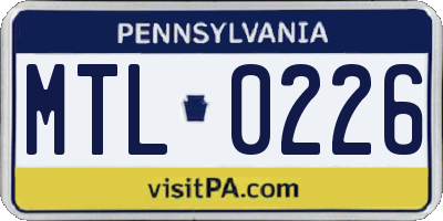 PA license plate MTL0226