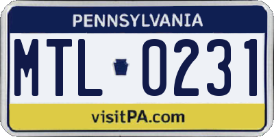PA license plate MTL0231