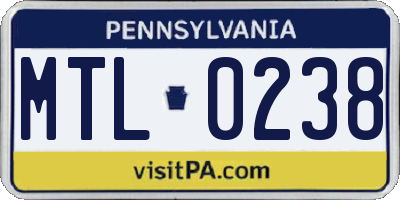 PA license plate MTL0238