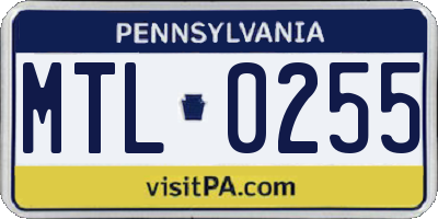 PA license plate MTL0255
