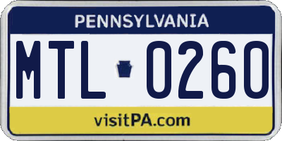 PA license plate MTL0260