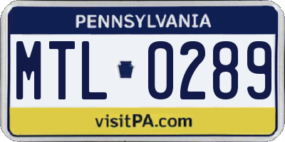 PA license plate MTL0289